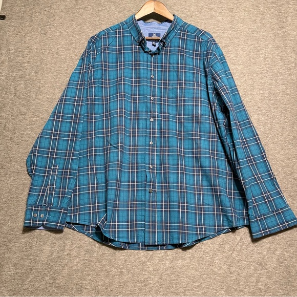 George Classic Fit Blue Plaid Men's Shirt Long Sleeve Size 2XL (50-52) - Picture 2 of 8